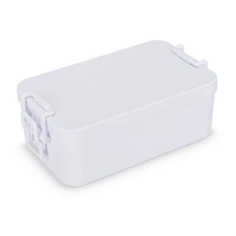 Doppelte Lunchbox mit Besteck Weiss | 1-farbiger Tampondruck | Deckel | 50 mm x 50 mm