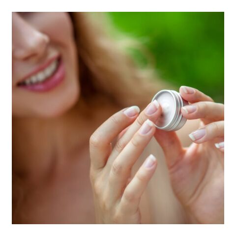 Runde Lippenbalsam-Dose aus recyceltem Aluminium Silber | ohne Werbeanbringung | Nicht verfügbar | Nicht verfügbar