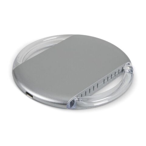 Werbeartikel Kabellose Ladestation 5W – silber – mit Logo bedruckt