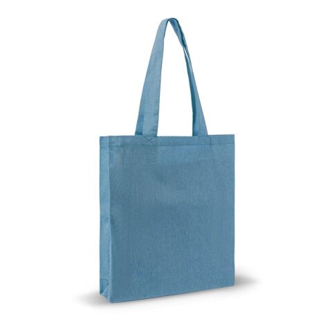 Werbeartikel Einkaufstasche aus recycelter Baumwolle 38x42x10cm – blau weiß – mit Logo bedruckt