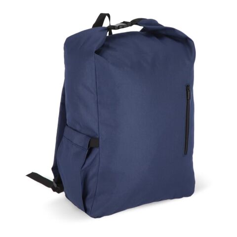 Werbeartikel R-PET 600D Rolltop-Rucksack 20 L – dunkelblau – mit Logo bedruckt