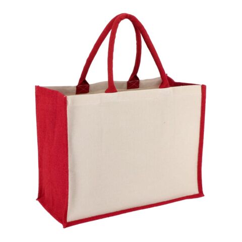 Jute-Baumwolle Tragetasche OEKO-TEX® 42,5 x 19 x 32cm 320g/m² Rot / Weiß | ohne Werbeanbringung | Nicht verfügbar | Nicht verfügbar