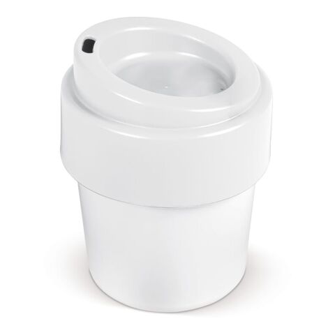 Werbeartikel Heiß-aber-cool wiederverwendbarer Coffe-To-Go-Becher,  Kaffeebecher mit Deckel 240 ml – weiß – mit Logo bedruckt