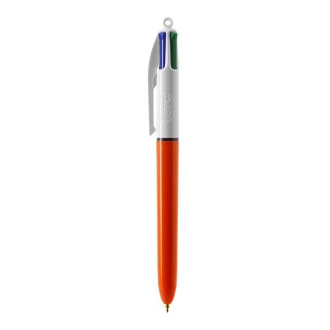 BIC® 4 Colours Fine Kugelschreiber Weiß-orange | 1-farbiger Siebdruck | Schaft-Clipverlängerung | 30.00 mm x 43.00 mm