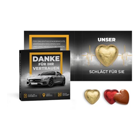 Werbekarte mit Lindt Schokoladen Herz 5 g rot | ohne Werbeanbringung