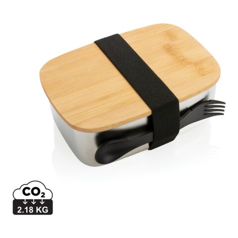 Stainless Steel Lunchbox mit Bambus-Deckel und Göffel silber | ohne Werbeanbringung | Nicht verfügbar | Nicht verfügbar