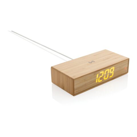 Wecker mit 5W Wireless Charger aus Bambus braun | ohne Werbeanbringung | Nicht verfügbar | Nicht verfügbar
