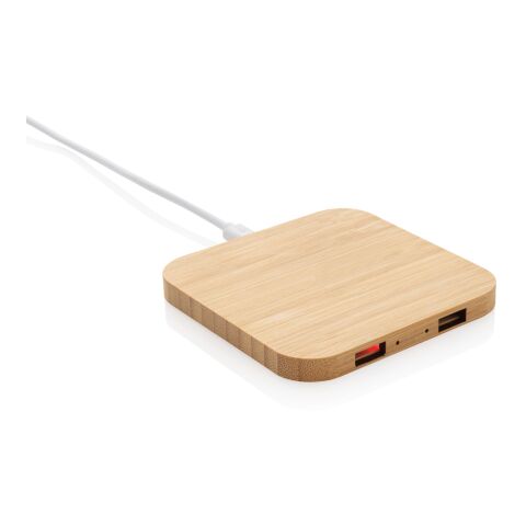 10W Wireless-Charger mit USB aus FSC®-Bambus