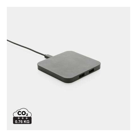 10W Wireless Charger aus RSC Recycled Kunststoff mit Dual-USB schwarz | ohne Werbeanbringung | Nicht verfügbar | Nicht verfügbar