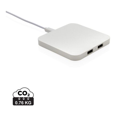 10W Wireless Charger aus RSC Recycled Kunststoff mit Dual-USB weiß | ohne Werbeanbringung | Nicht verfügbar | Nicht verfügbar
