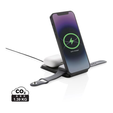 Swiss Peak 15W 3-in-1 magnetischer Wireles Charger aus rPU schwarz | ohne Werbeanbringung | Nicht verfügbar | Nicht verfügbar