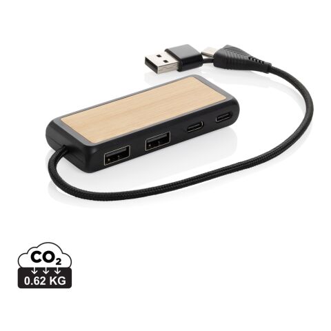 Link Dual Input USB Hub aus RCS rec. Kunststoff und Bambus schwarz | ohne Werbeanbringung | Nicht verfügbar | Nicht verfügbar