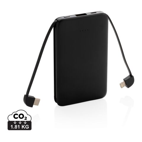 5.000 mAh Powerbank mit integriertem Kabel schwarz | ohne Werbeanbringung | Nicht verfügbar | Nicht verfügbar