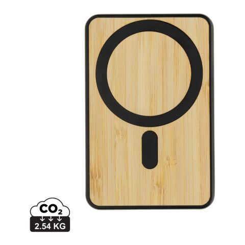 Werbeartikel Zen 5000mAh 5W magnetische Bambus-Powerbank aus RCS rPlastik – schwarz – mit Logo bedruckt