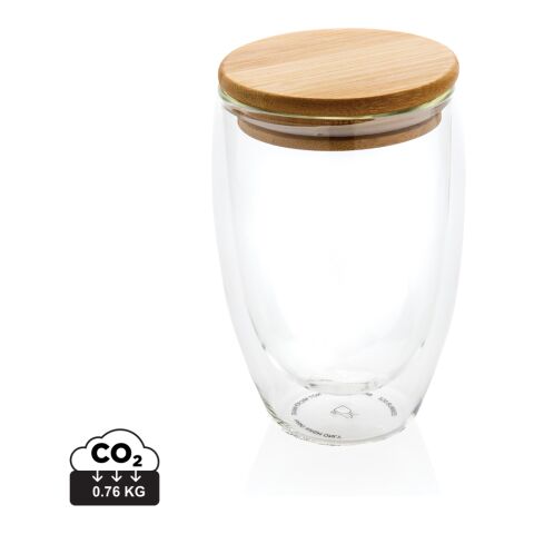 Doppelwandiges Borosilikatglas mit Bambusdeckel 350ml weiß | ohne Werbeanbringung | Nicht verfügbar | Nicht verfügbar