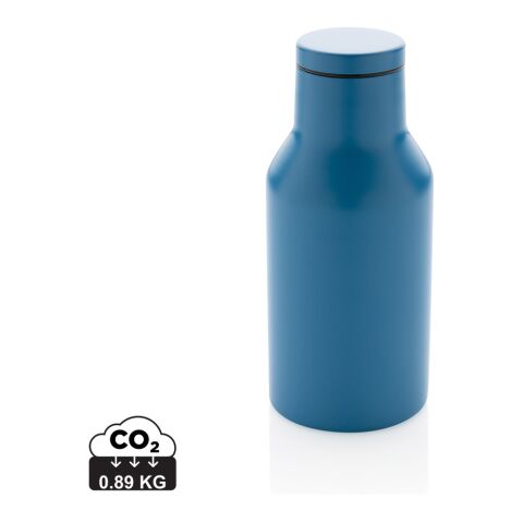 Werbeartikel 300 ml Kompakt-Isolierflasche aus RCS recyceltem Edelstahl (89%) doppelwandig auslaufsicher – blau – mit Logo bedruckt