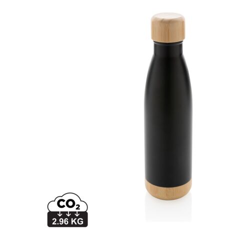 Vakuum Edelstahlflasche mit Deckel und Boden aus Bambus schwarz | ohne Werbeanbringung | Nicht verfügbar | Nicht verfügbar