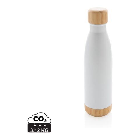 Vakuum Edelstahlflasche mit Deckel und Boden aus Bambus weiß | ohne Werbeanbringung | Nicht verfügbar | Nicht verfügbar