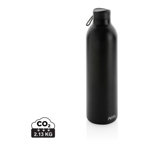 Werbeartikel Avira Avior 1 L Isolierflasche 97% RCS recycelter Edelstahl 20h kalt/10h warm vakuumisoliert & BPA-frei – schwarz – mit Logo bedruckt