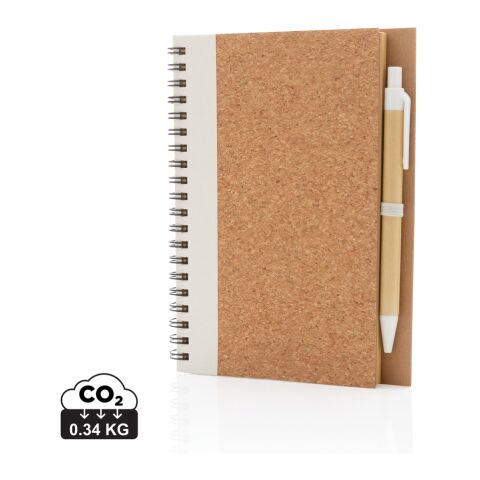 Kork Spiral-Notizbuch mit Stift weiß | ohne Werbeanbringung | Nicht verfügbar | Nicht verfügbar