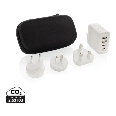 TravelCharge Pro Reiseladegerät mit USB-C aus RCS rec. ABS weiß-schwarz | ohne Werbeanbringung | Nicht verfügbar | Nicht verfügbar