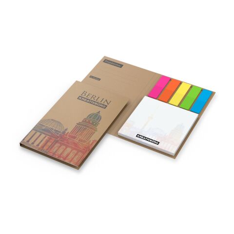 Werbeartikel Haftnotiz-Set Berlin Zettel quadratisch Karton-Umschlag mit Buchöffnung – 79 × 128 mm – mit Logo bedruckt