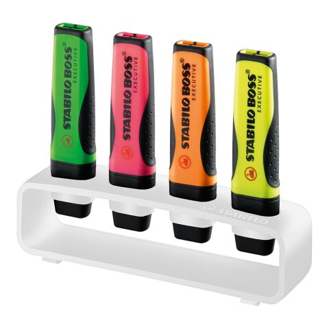 STABILO BOSS EXECUTIVE 4er Tisch-Set Leuchtmarkierer weiß | 1-farbiger Tampondruck