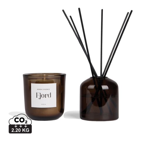 Werbeartikel VINGA Nordic Essence Ambiente-Set – blau-dunkelbraun – mit Logo bedruckt