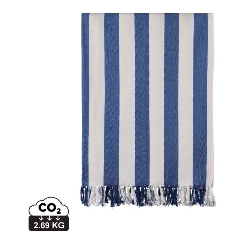 Werbeartikel VINGA Ornos GRS Hamamtuch aus Baumwolle – blau-weiß – mit Logo bedruckt