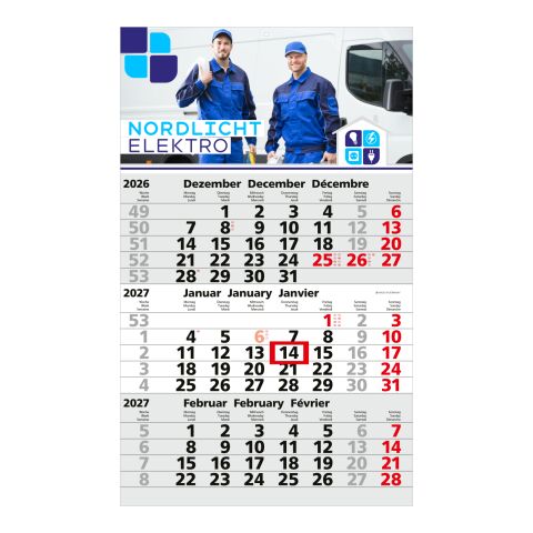 3-Monatskalender Einblatt Solid 3 EXPRESS Schrift klassisch Hellgrau | 300 × 490 mm | ohne Werbeanbringung