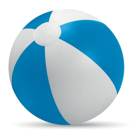Werbeartikel Wasserball mit farbigen Streifen – blau – mit Logo bedruckt