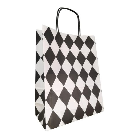 Gemusterte Papiertasche mit gedrehten Papierkordeln