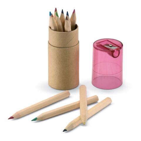 12 Buntstifte mit Bleistiftspitzer transparent-rot | ohne Werbeanbringung | Nicht verfügbar | Nicht verfügbar | Nicht verfügbar