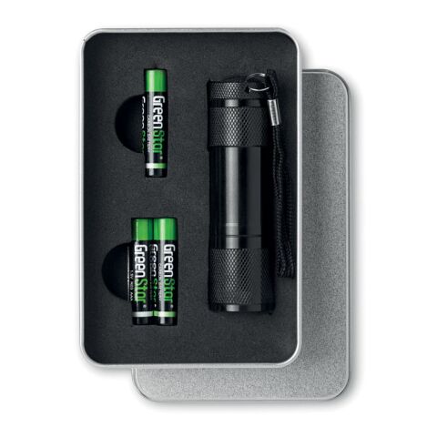 LED Taschenlampe in Zinkbox schwarz | ohne Werbeanbringung | Nicht verfügbar | Nicht verfügbar