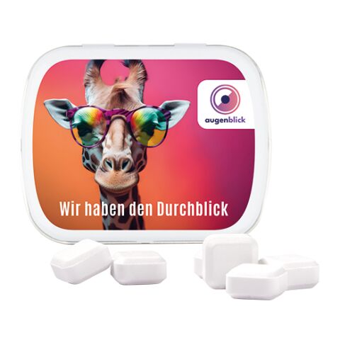 Klappdose aus Metall weiß | ohne Werbeanbringung | Traubenzuckerquadrate