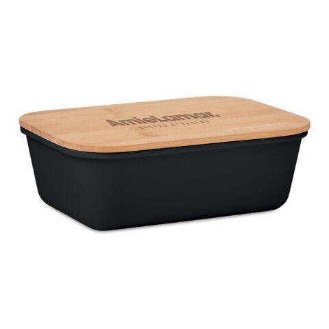 Werbeartikel Lunch box mit bambus deckel – schwarz – mit Logo bedruckt