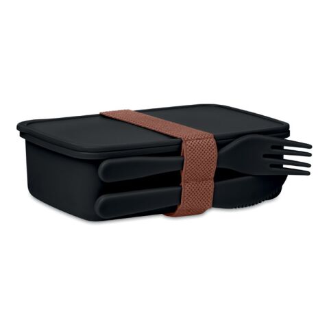 Werbeartikel Lunchbox mit Besteck – schwarz – mit Logo bedruckt