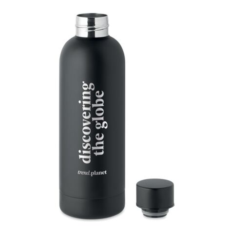 Werbeartikel 500 ml Isolierflasche aus 90% recyceltem Edelstahl doppelwandig & auslaufsicher – grün – mit Logo bedruckt schwarz – mit Logo bedruckt