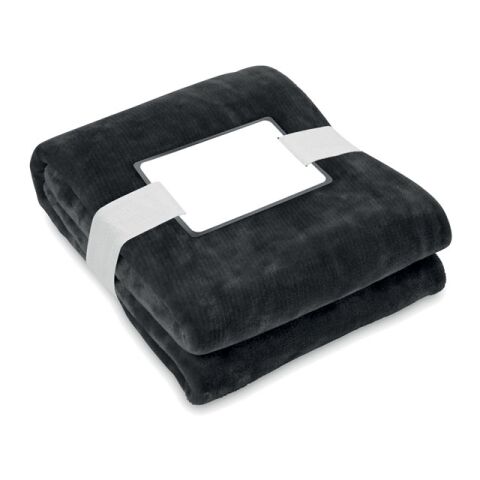 Werbeartikel Recycelt PET-Flanell Fleece-Decke 280g/m² – schwarz – mit Logo bedruckt
