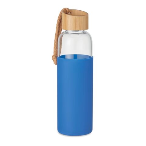 Trinkflasche Glas 500 ml mit Bambus Deckel königsblau