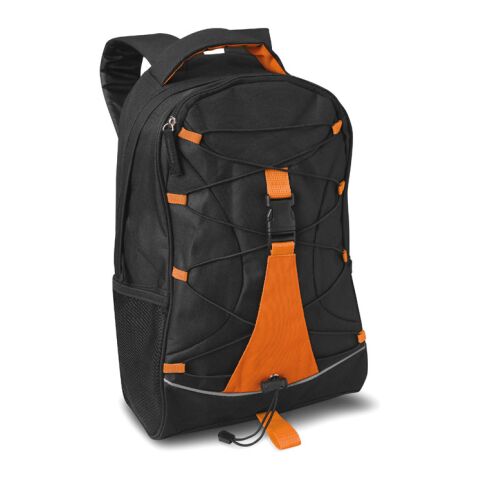 Werbeartikel Rucksack mit farbigen Applikationen – orange – mit Logo bedruckt