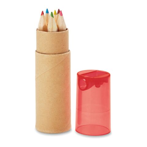 6-teiliges Buntstifte-Set mit Anspitzer transparent-rot | ohne Werbeanbringung | Nicht verfügbar | Nicht verfügbar | Nicht verfügbar
