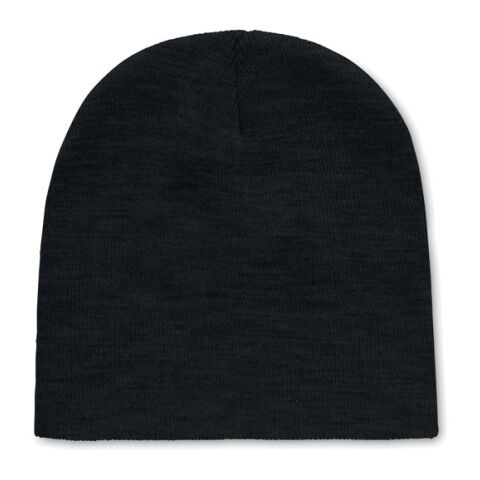Werbeartikel Beanie RPET Polyester – schwarz – mit Logo bedruckt