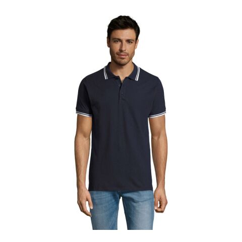 PASADENA Herren Polo 200g französisch marine/weiß | L | 1-farbiger Siebdruck | Rechter Arm | 100 mm x 70 mm | Nicht verfügbar