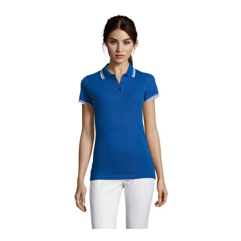 PASADENA Damen Polo 200g Königsblau/Weiß | L | ohne Werbeanbringung | Nicht verfügbar | Nicht verfügbar | Nicht verfügbar