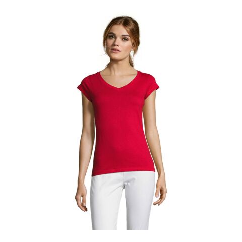 MOON DAMEN T-SHIRT 150g rot | S | 1-farbiger Siebdruck | Vorderseite Brust | 100 mm x 100 mm | Nicht verfügbar