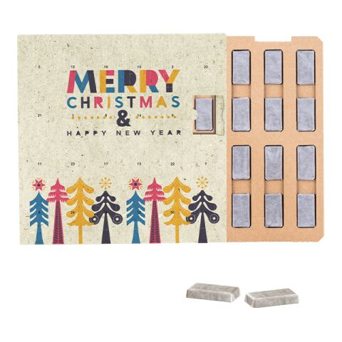 Täfelchen Adventskalender ECO, Graspapier 4c Euroskala | 24 Alpenmilch-Schokotäfelchen
