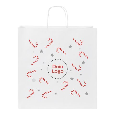 *Christmas* Kraftpapiertasche flacher Henkel Weiß | Zuckerstange | Digitaldruck