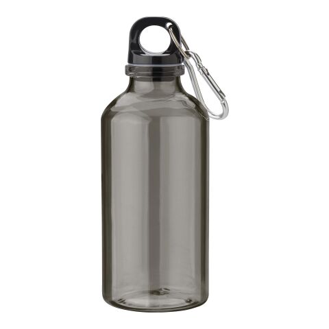 Werbeartikel RPET-Trinkflasche 400ml aus recyceltem Kunststoff mit Karabiner & Schlüsselring nachhaltig – schwarz – mit Logo bedruckt