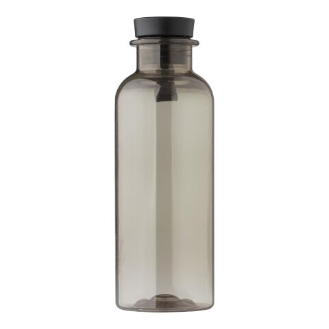Werbeartikel Laia 500 ml rPET-Trinkflasche recycelt mit Bambus-Detail & Silikon-Tragegurt auslaufsicher – schwarz – mit Logo bedruckt